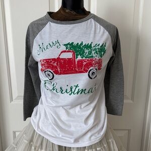 Women’s Merry Christmas Raglan Shirt - Gray, White and Red